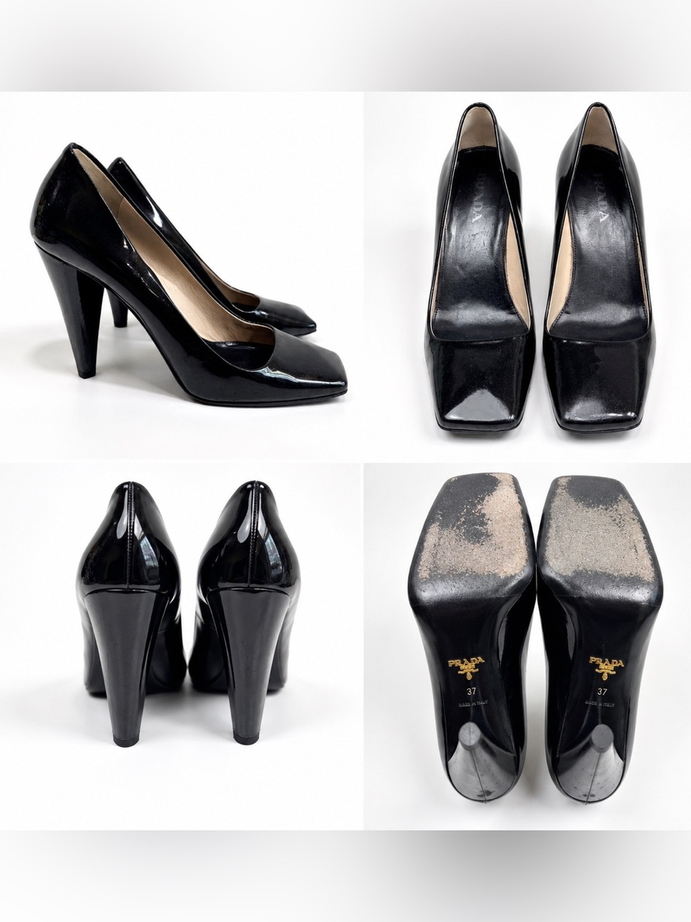 Prada Black Patent Leather Square Toe Pumps